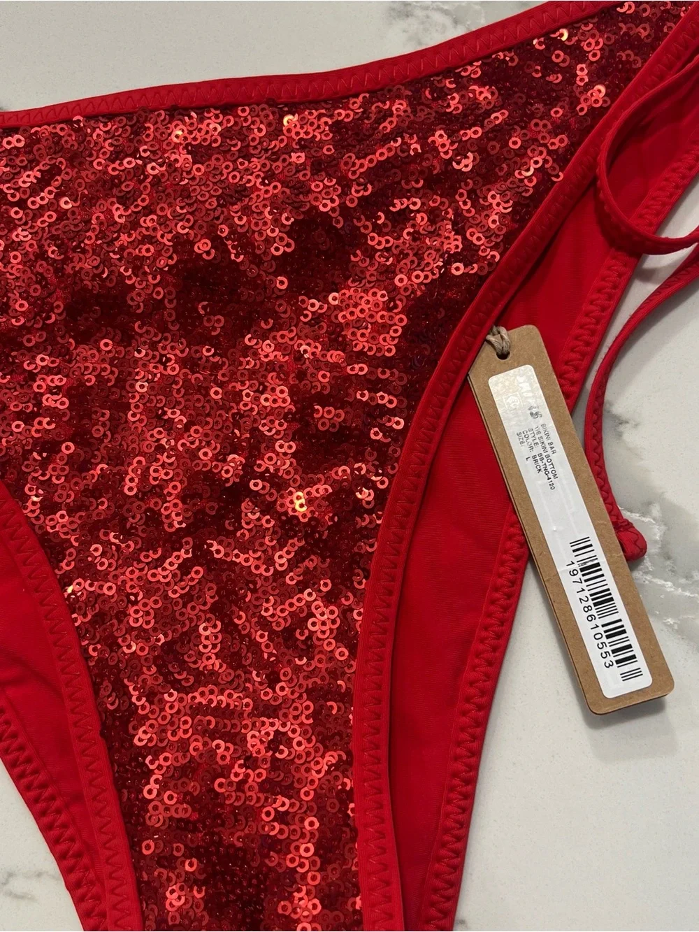 SKIMS SEQUIN BIKINI BOTTOM - Brick Size L